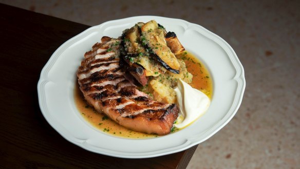 Pork chop, sugarloaf, apple sauce and creme fraiche.