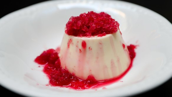 Honey panna cotta with blood orange granita.