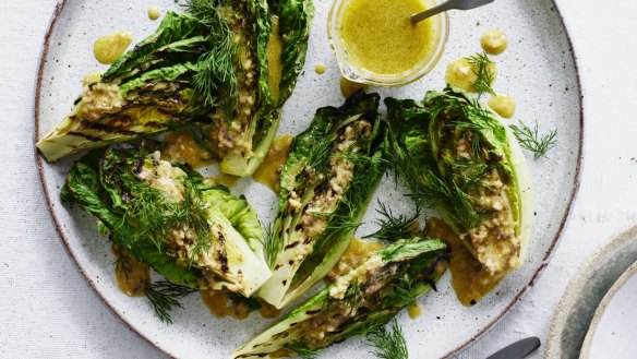 Adam Liaw's grilled gem lettuce with anchovy vinaigrette.