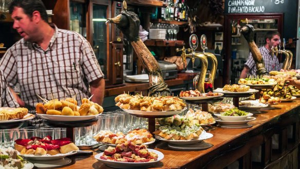 Traditional pinchos in San Sebastian.