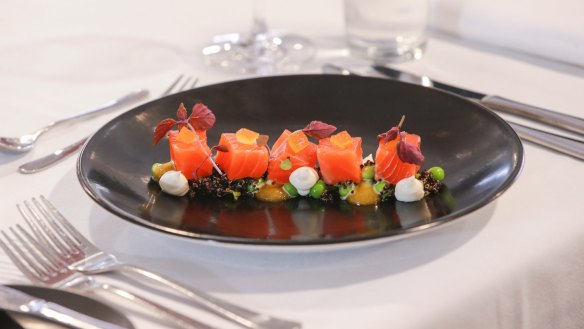 Not just pies and chips ... an example of an entree served at the Ezard pop-up restaurant at Caulfield Racecourse.