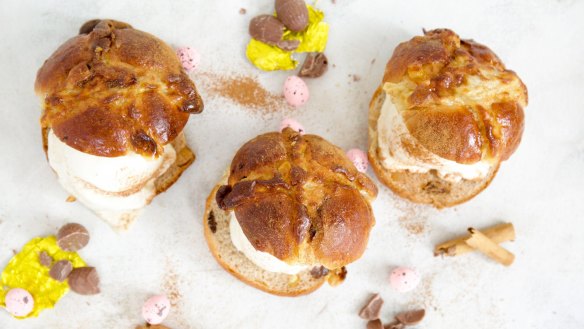 Now you're hot then you're cold: Love Crepe's hot cross bun ice-cream sandwiches.