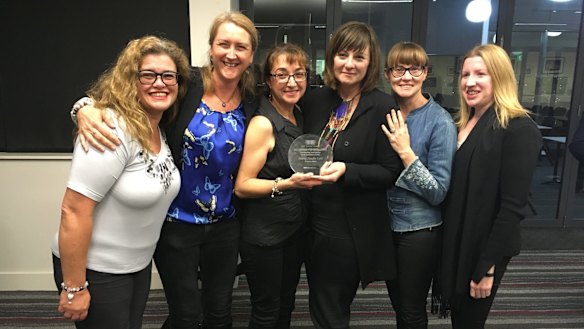 Friends of Maria Claudia Lutz accept an award on her behalf at the NSW Parents Council Awards.