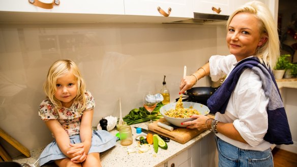 Lucy Tweed and daughter Winter creating a cut-price family dinner.