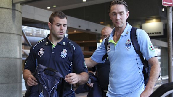 Camp interrupted: Wade Graham arrives at Sydney Airport after leaving the NSW Origin team's training camp in Coffs Harbour to face a high tackle charge.