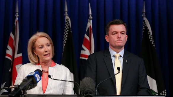 Report author Elizabeth Broderick and Mr Colvin address the media on Monday.