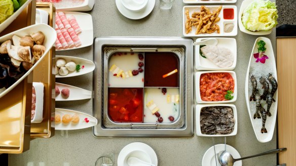 Haidilao's 'quad flavour' hot pots are divided into four sections.