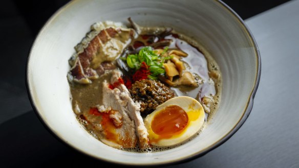 Spicy tan tan black ramen with pork broth.