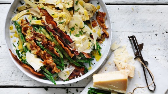 Rachel Khoo's Parisian-inspired pancetta, artichoke and green bean salad.