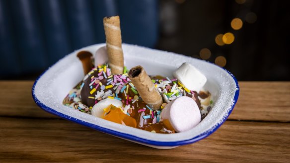 BrewDog's children's ice-cream sundae with chocolate sauce, marshmallow, jelly, choc wafer and unicorn sprinkles. 