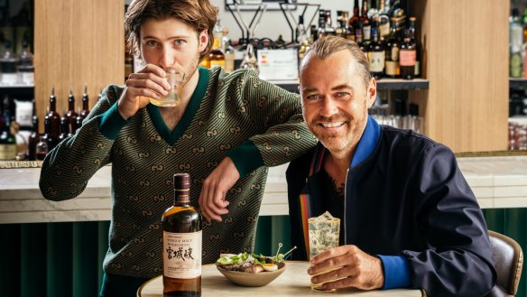 Vue de Monde's Hugh Allen (left) with Shannon Bennett sampling whisky and matching dishes ahead of the Lui Bar event.