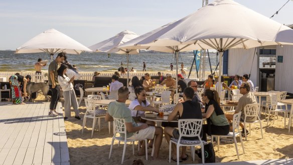 The Exchange Beach Club is a pop-up restaurant on the sand at Port Melbourne Dog Beach.