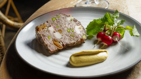 Pork pâté with pistachio and apricot.