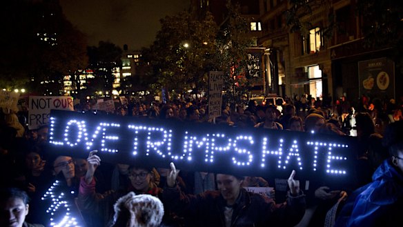 Demonstrators during an anti-Trump protest at Union Square in New York.
