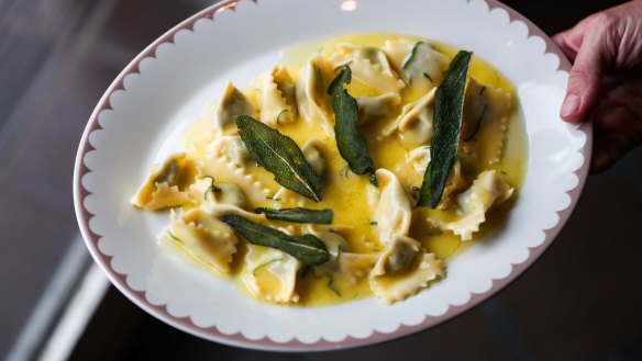 Agnolotti of pork, veal and rabbit in sage butter. 