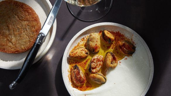 Smoked mussels, piment d'espelette, toum and hash brown is one of the Sydney dishes that's making the move to Melbourne.