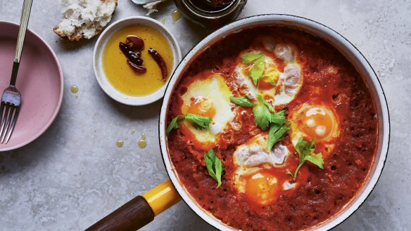 Italian-style shakshuka: Uova alla contadina (eggs poached in tomato sugo).