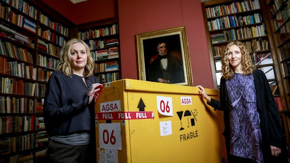 Curators Lesley Harding (left) and Kendrah Morgan at the Heide Museum. They have both written a new book <i>Modern Love</i> on Heide founders John and Sunday Reed.