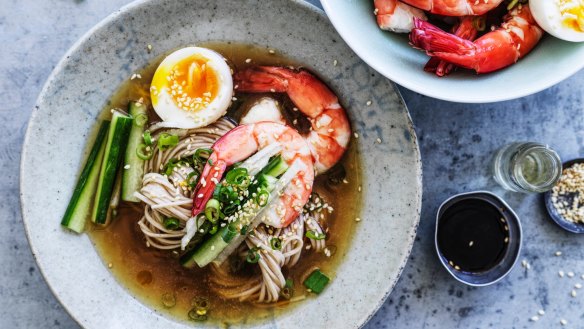 Neil Perry's soba noodles in chilled chicken broth.