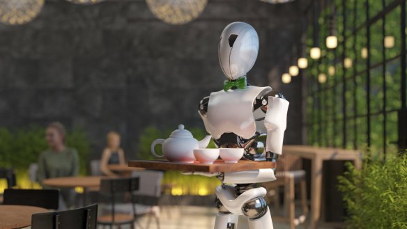 Some restaurants have 'hired' robot waiters due to staff shortages.
