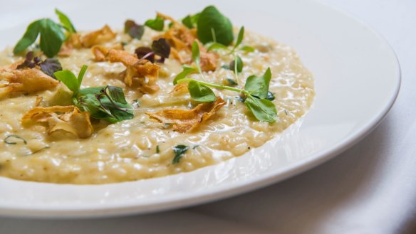 Seasonal globe artichoke risotto with stracchino cheese.  