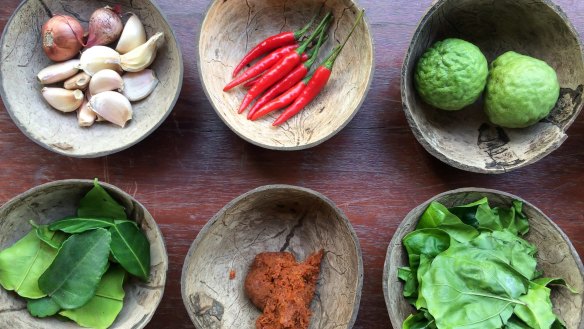 Makrut zest and leaves are combined with chilli, garlic and other ingredients to make Thai red curry paste.