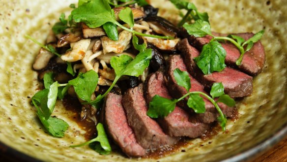 Japanese style: Wagyu rump cap with mushroom and Japone sauce.