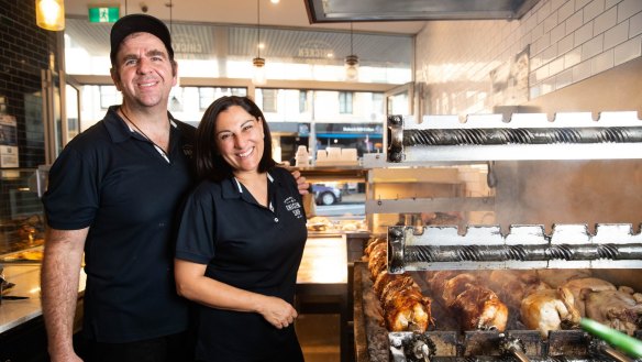 Classic charcoal technique: Rose and Jim Chronis, owners of the Dulwich Hill Chicken Shop in Sydney. 