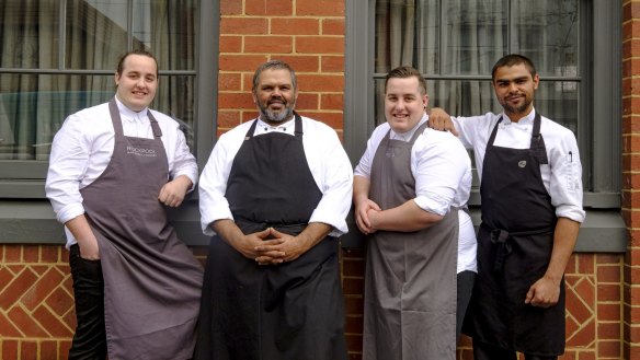 Left to right: Luke Bourke, David Gray, Sam Bourke and Josh Moore from the National Indigenous Culinary Institute at Attica in Melbourne. 