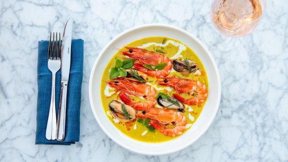 Prawn and mussel laksa is a play on everyone's favourite spicy Malaysian noodle soup.