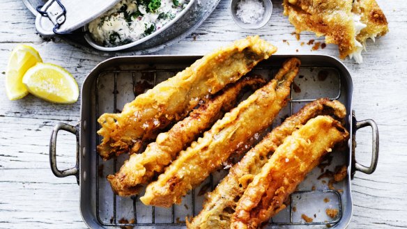 Fried whiting with beer batter.