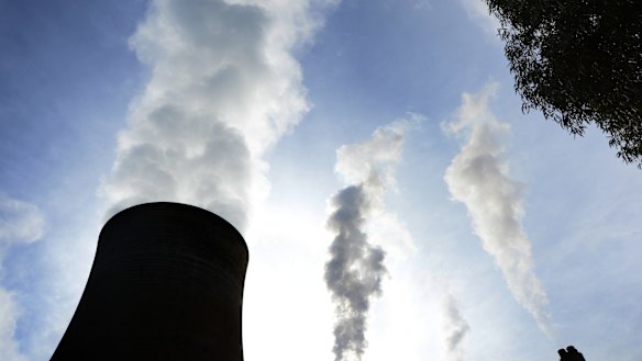 Steam billows from the cooling towers at Victoria's Yallourn coal-fired power station.
