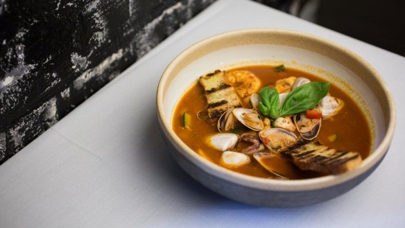 Traditionally played: Zuppa is a seafood stew with a rich, bisquey sauce.