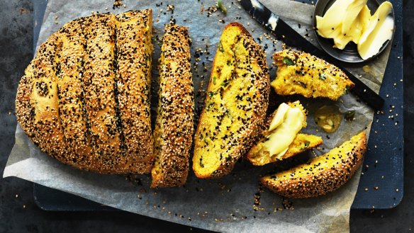 Dan Lepard's pumpkin olive and sesame loaf is lovely with soup or with dips.