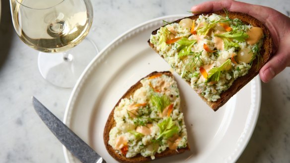 Crab tartine with green apple and crab emulsion is one of the fancy toasts on offer, plus you can buy supplies to make your own at home.