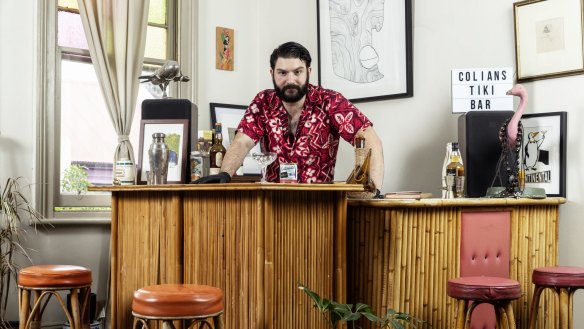 Continental Deli bartender Mikey Nicolian behind his home bar.