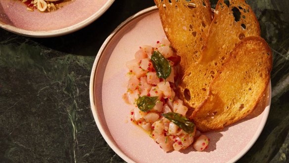 Solomon recommends the yellowfin tuna tartare, basil and toast.