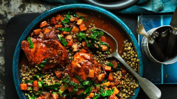 Bulk out your casserole with legumes in Neil Perry's braised chicken with lentils.