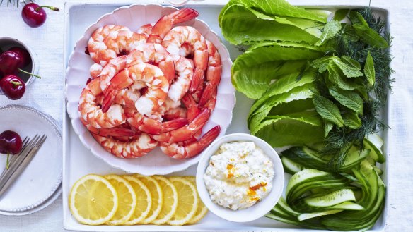 Serve the prawns on a platter for guests to help themselves to.