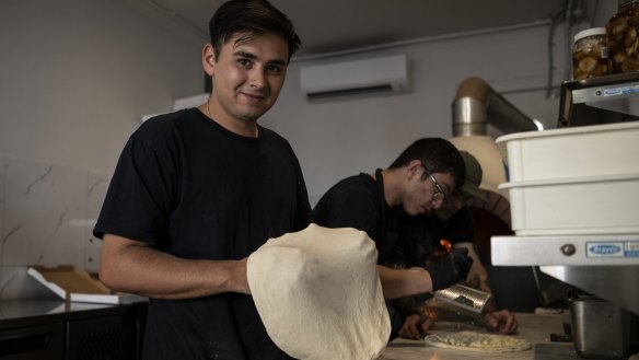 Mitch Westwood prepares pizzas at Westwood Pizza in Newtown. 