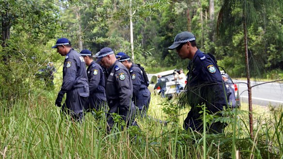 Police searching bushland in Bonny Hills, south of Port Macquarie, in 2015, as part of investigation. 
