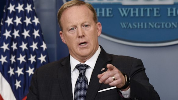 Sean Spicer takes a question during a White House press briefing in May.