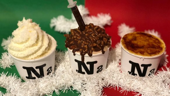 N2 Extreme Gelato get their tinsel on with flavours like spiced creme brulee and white chocolate 
creamy milk.
