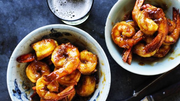 Kylie Kwong's crispy king prawns with sweet and salty garlic sauce.