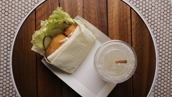 Fish sandwich and lemonade at Fish &amp; Lemonade.