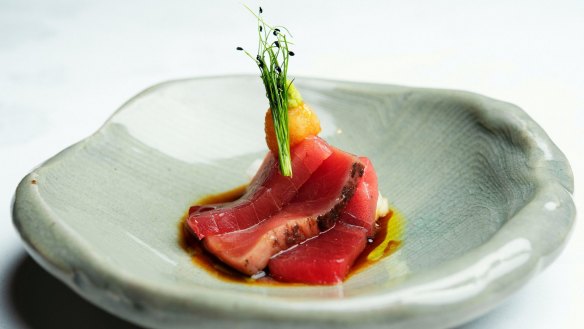 Tuna with daikon and wasabi.
