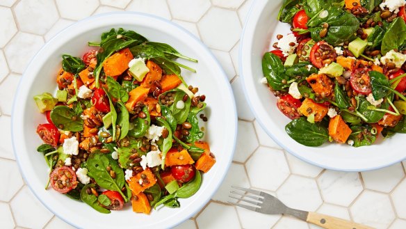 Marley Spoon's bright and versatile sweet potato and lentil avocado salad.