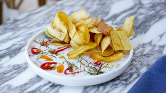 Kingfish crudo with plantain chips.