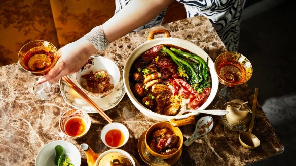 Rosheen Kaul's claypot rice with chicken and choy sum.