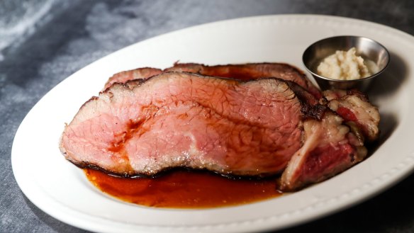 Go-to dish: Prime rib roast, English cut, rare.